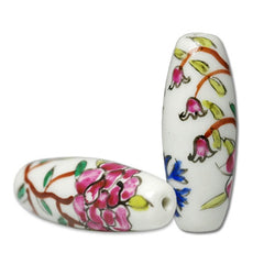 Large Floral Porcelain Elongated Oval Beads NOS
