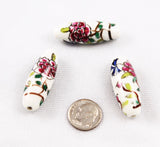 Large Floral Porcelain Elongated Oval Beads