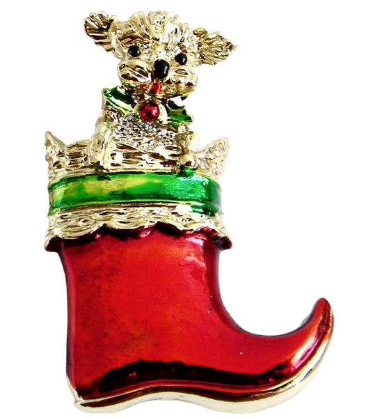 Gerry s Poodle in a Stocking Brooch Pin Holiday Vintage Estate Beads Jewelry