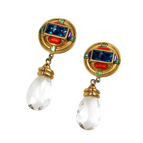 Gold Lucite & Rhinestone Clip On Earrings