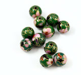 Cloisonne Green Round Beads Vintage Chinese