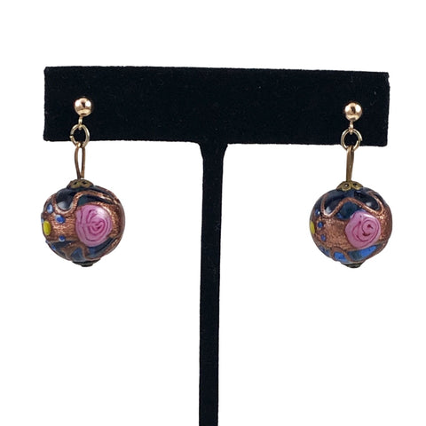 Italian Murano Gold Blue Glass Earrings