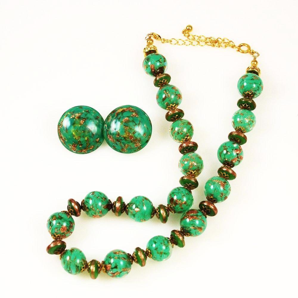 Murano Green Glass Bead Necklace Set