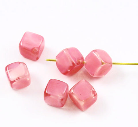 Pink Satin Cube Beads 10mm