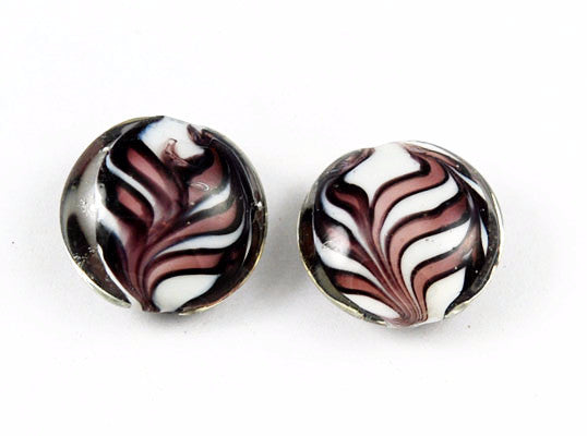 Purple and White Feather Lampwork Beads