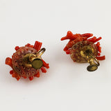 Red Branch Coral Earrings  Screw Backs