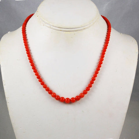 Natural Red Coral Graduated Necklace 18K Clasp