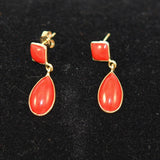 Italian Red Coral Tear Drop Earrings 18Kt Gold