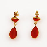 Italian Red Coral Tear Drop Earrings 18Kt Gold