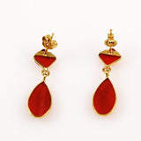 Italian Red Coral Tear Drop Earrings 18Kt Gold