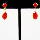 Italian Red Coral Tear Drop Earrings 18Kt Gold