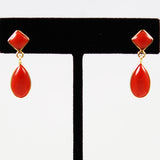 Italian Red Coral Tear Drop Earrings 18Kt Gold