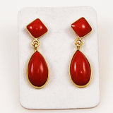 Italian Red Coral Tear Drop Earrings 18Kt Gold