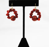 Vintage red  coral hoop earrings