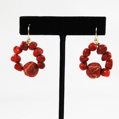 Red Coral Beaded Earrings Vintage