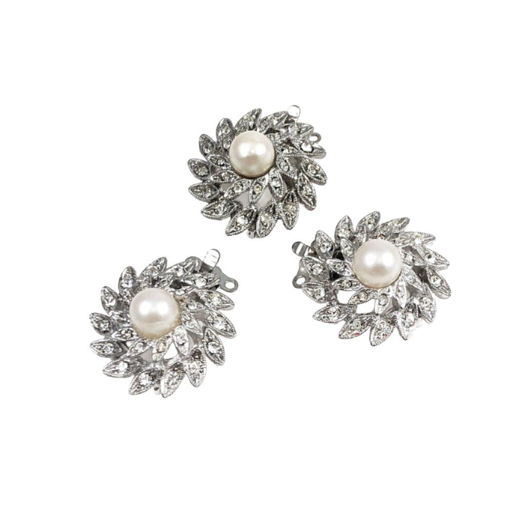 Pearl & Rhinestone Silver Clasp Vintage