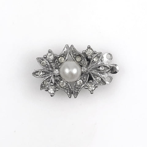 Elegant Pearl & Rhinestone Silver Double Clasps