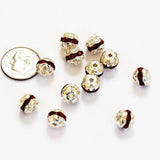 Silver Red Rhinestone 8mm Beads