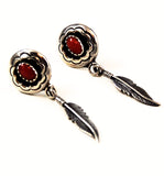 Coral & Sterling Feather Native American Earrings