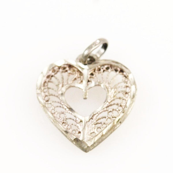 925 Sterling Silver Cut-out Filigree Heart Charm Pendant, 7/8