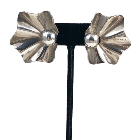 Mexican Sterling Floral Clip On Earrings