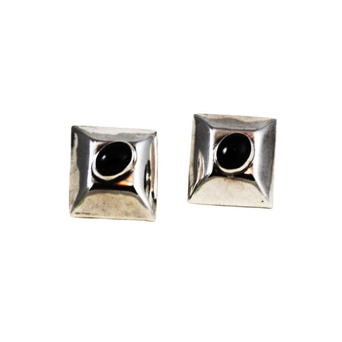 Sterling Taxco Mexico Black Obsidian Earrings