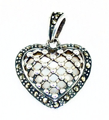 Sterling Marcasite and Mother of Pearl Heart Pendant