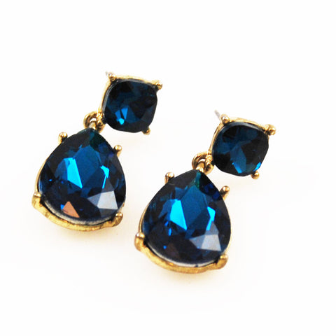 Teal Blue Rhinestone Drop Earrings