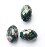 Cloisonne Teal Blue Oval Beads 24 x 15mm