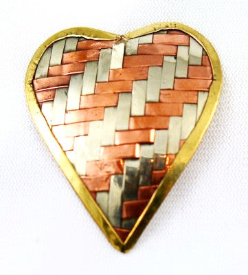 Tri-Metal Woven Heart Pendant Vintage