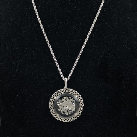 Crown Trifari Aries Ram Intaglio Silver Necklace Vintage