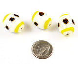  Hand Painted White & Yellow Porcelain Oval Beads