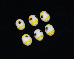 Vintage Hand Painted White & Yellow Porcelain Oval Beads