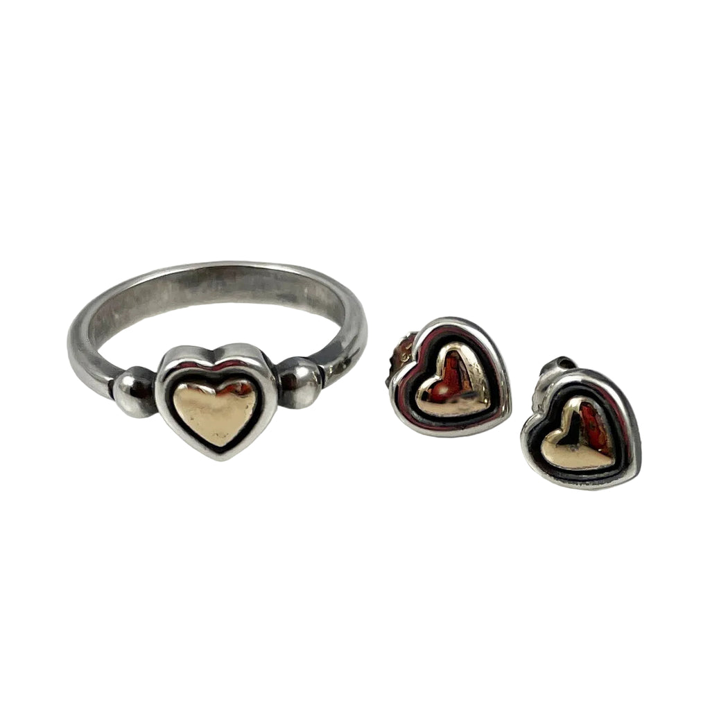 James Avery 14K & Sterling Silver True Heart Ring & Earrings Size 9