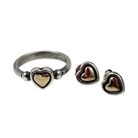 James Avery 14K & Sterling Silver True Heart Ring & Earrings Size 9