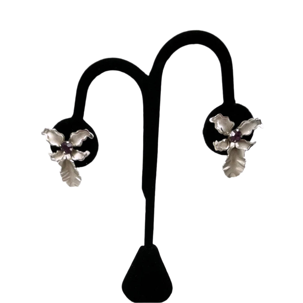 Silver Orchid Screw Back Earrings by Bugbee & Niles