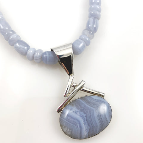 Blue Lace Agate Sterling Desert Rose Trading Necklace