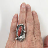 Old Pawn Red Coral Navajo Ring Sterling Feather