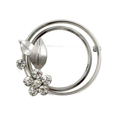 Krementz Silver Circle and Rhinestone Brooch Vintage Rhodium