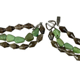 Turquoise & Smoky Quartz Bead Necklace Three Strand Signed Joel