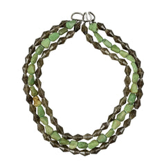 Turquoise & Smoky Quartz Bead Necklace Three Strand Signed Joel