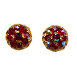 Kramer Red Rhinestone Gold Clip On Earrings