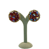 Kramer Red Rhinestone Gold Clip On Earrings