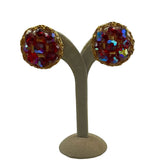 Kramer Red Rhinestone Gold Clip On Earrings