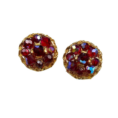 Kramer Red Rhinestone Gold Clip On Earrings