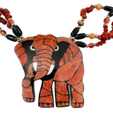 Lee Sands Coral Mosaic Elephant Pendant Necklace Vintage