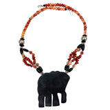 Lee Sands Coral Mosaic Elephant Pendant Necklace Vintage