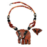 Lee Sands Coral Mosaic Elephant Pendant Necklace Vintage