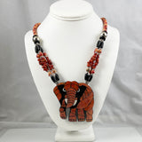 Lee Sands Coral Mosaic Elephant Pendant Necklace Vintage