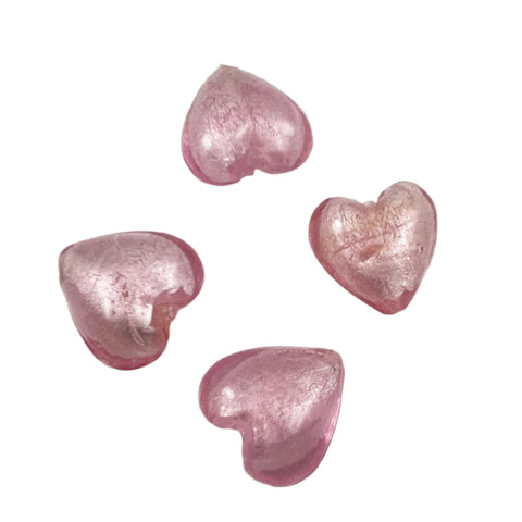 Pink Silver Foil Glass Heart Beads Pendants